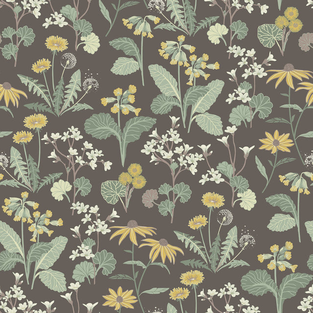 Magdalena Charcoal Dandelion Wallpaper with Botanical Floral Motif - A-Street Prints 4080-92133