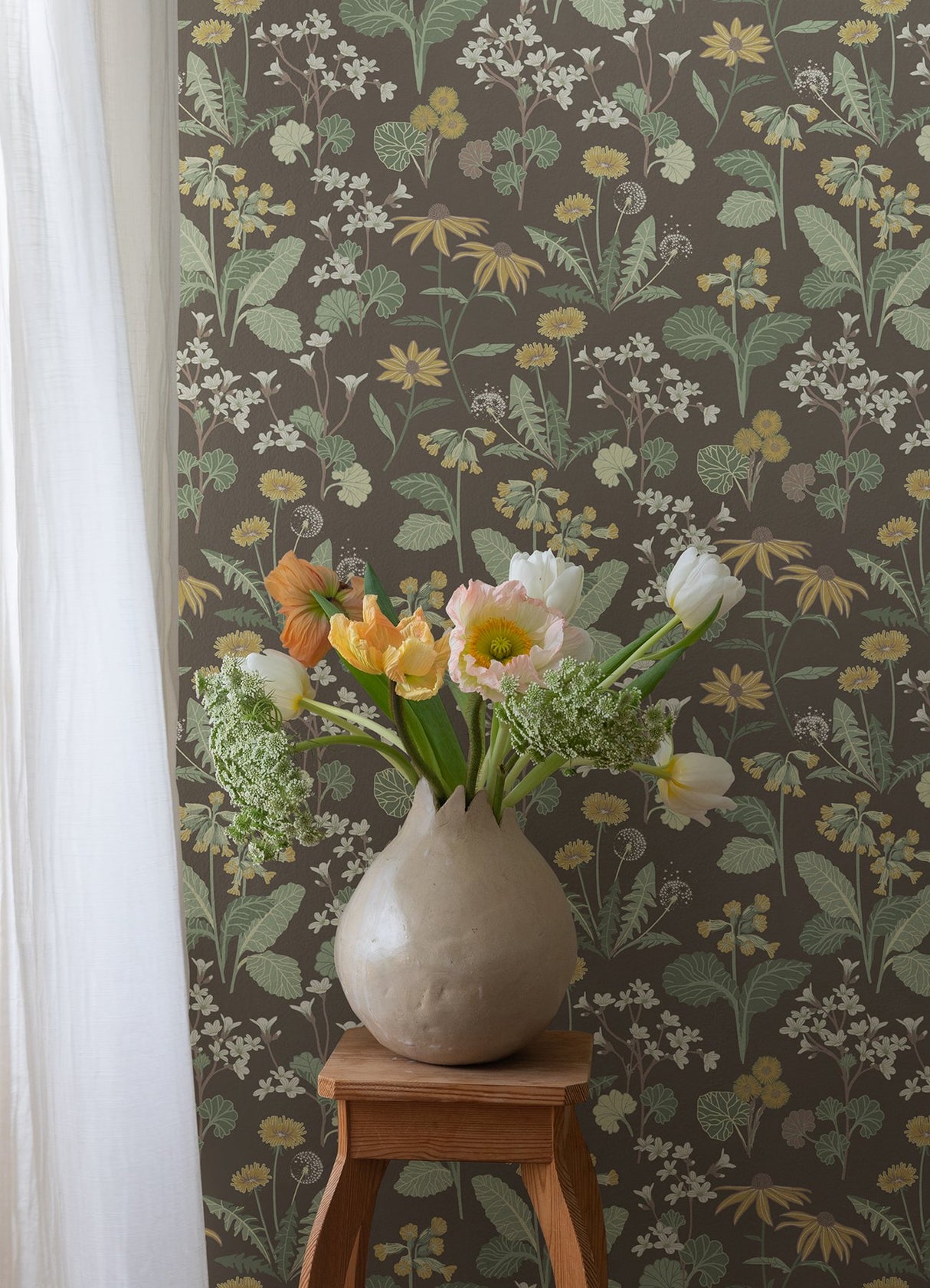 Magdalena Charcoal Dandelion Wallpaper with Botanical Floral Motif - A-Street Prints 4080-92133