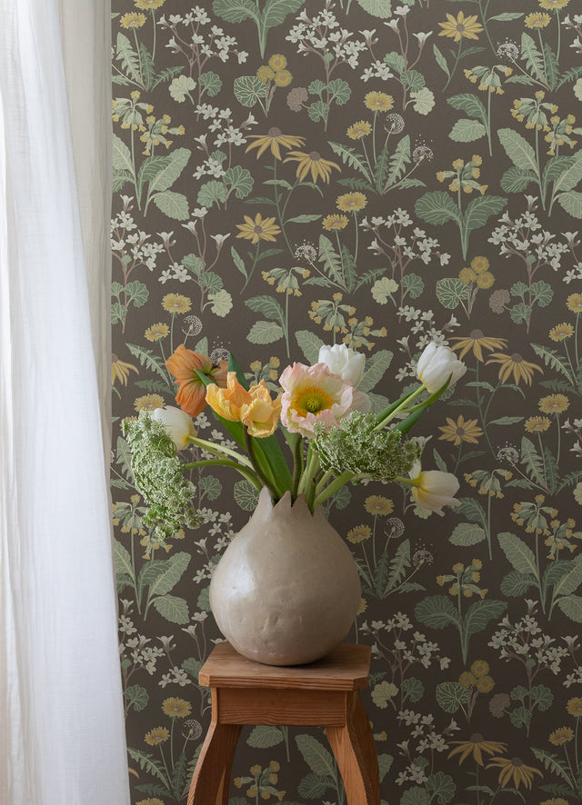 Magdalena Charcoal Dandelion Wallpaper with Botanical Floral Motif - A-Street Prints 4080-92133