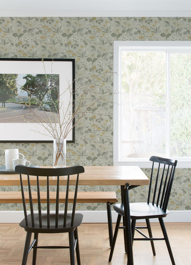 Magdalena Light Green Dandelion Wallpaper with Botanical Floral Pattern - A-Street Prints 4080-92134