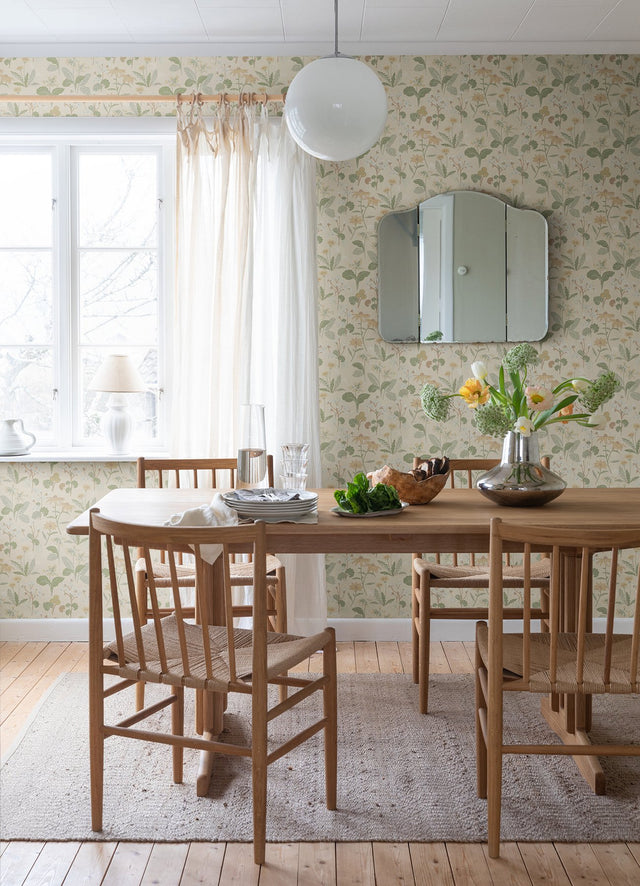 Magdalena Light Yellow Dandelion Wallpaper with Botanical Floral Pattern, Farmhouse Style - A-Street Prints 4080-92135