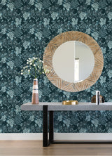 Irina Navy Floral Blooms Wallpaper with Botanical Floral Pattern - A-Street Prints 4081-26300