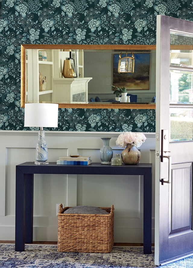 Irina Navy Floral Blooms Wallpaper with Botanical Floral Pattern - A-Street Prints 4081-26300
