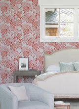 Irina Coral Floral Blooms Wallpaper with Botanical Farmhouse Pattern - A-Street Prints 4081-26301