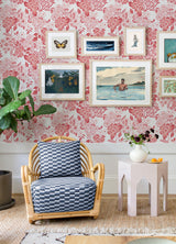Irina Coral Floral Blooms Wallpaper with Botanical Farmhouse Pattern - A-Street Prints 4081-26301