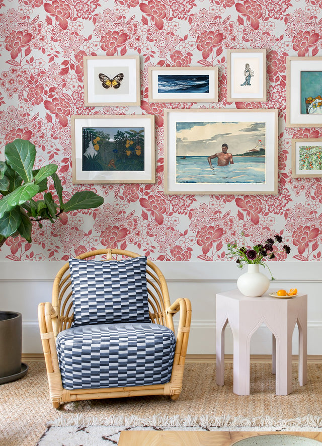 Irina Coral Floral Blooms Wallpaper with Botanical Farmhouse Pattern - A-Street Prints 4081-26301