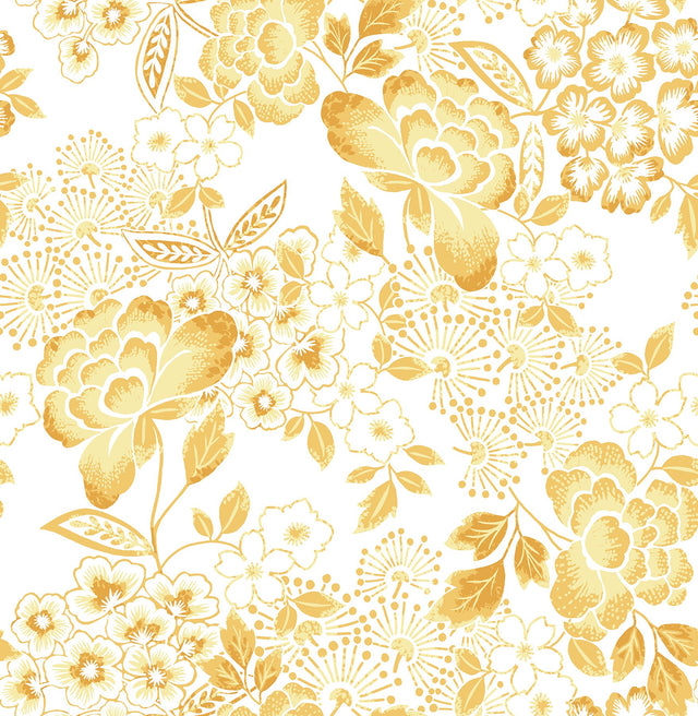 Irina Yellow Floral Blooms Wallpaper with Botanical Farmhouse Pattern - A-Street Prints 4081-26302