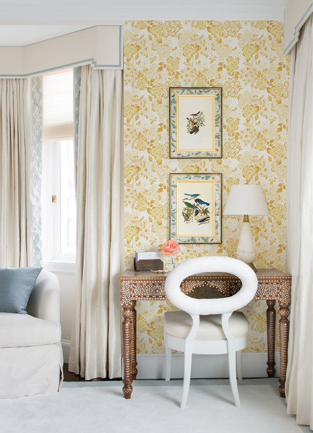 Irina Yellow Floral Blooms Wallpaper with Botanical Farmhouse Pattern - A-Street Prints 4081-26302