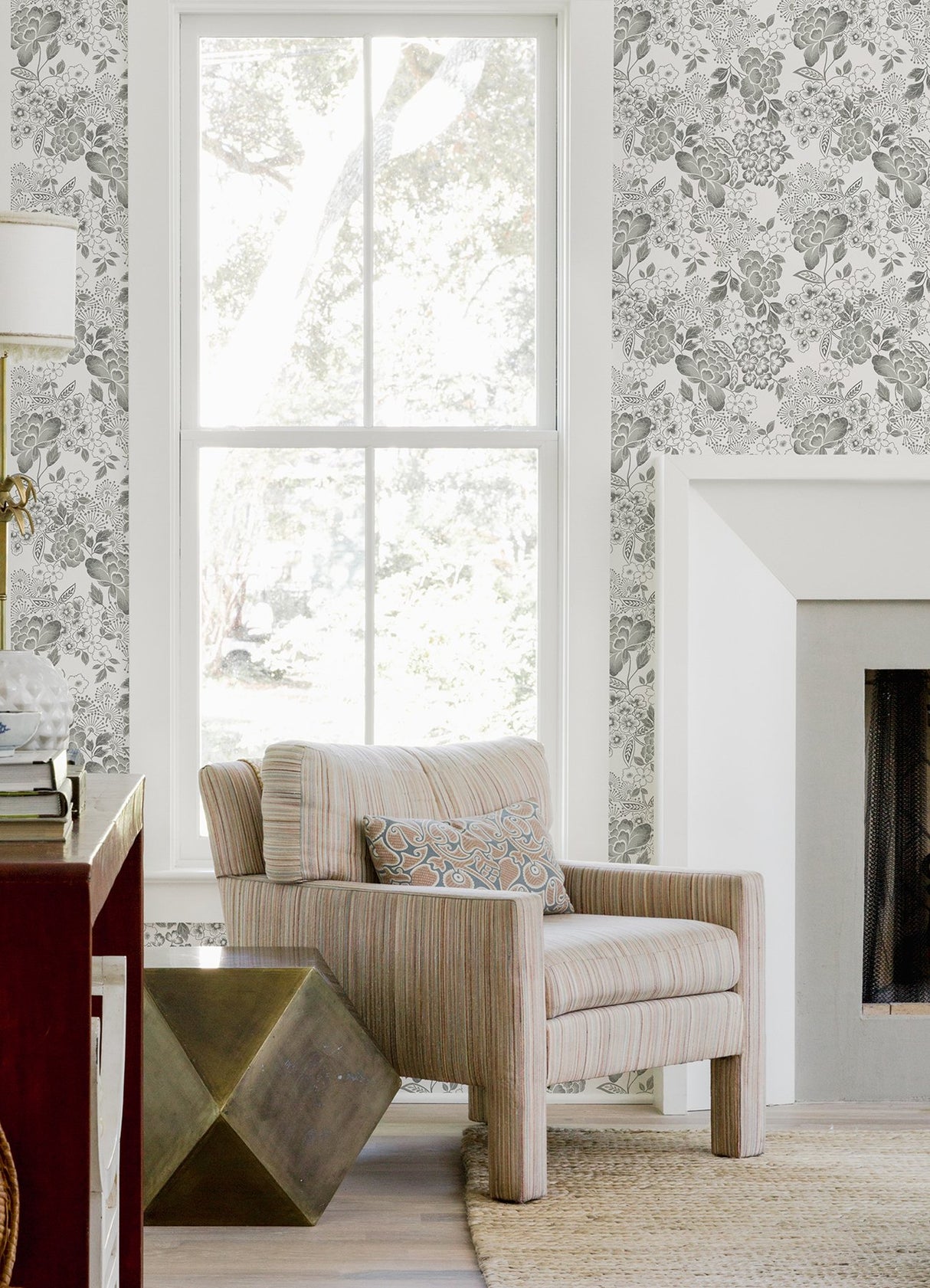 Irina Grey Floral Blooms Wallpaper with Botanical Farmhouse Style - 4081-26303