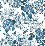 Irina Blue Floral Blooms Wallpaper with Botanical Farmhouse Pattern - 4081-26304