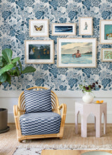 Irina Blue Floral Blooms Wallpaper with Botanical Farmhouse Pattern - 4081-26304