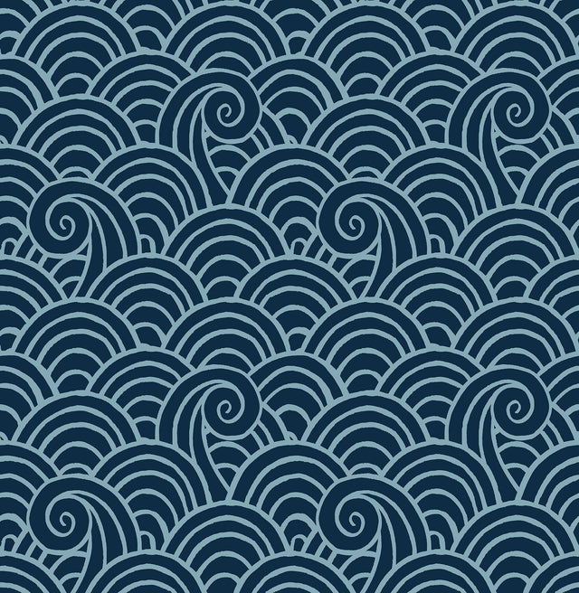 Alorah Navy Wave Wallpaper with Bohemian Graphic Wave Motif - A-Street Prints 4081-26305