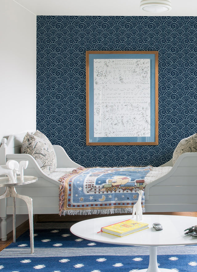 Alorah Navy Wave Wallpaper with Bohemian Graphic Wave Motif - A-Street Prints 4081-26305