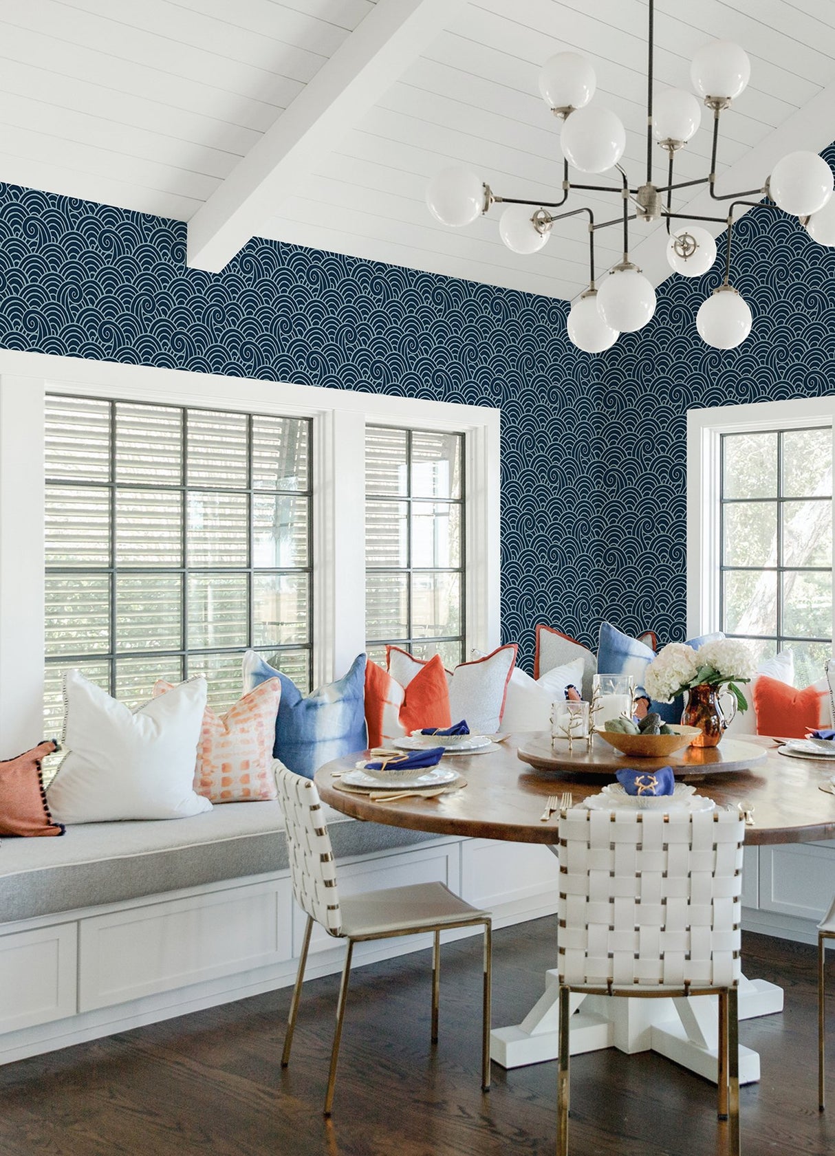 Alorah Navy Wave Wallpaper with Bohemian Graphic Wave Motif - A-Street Prints 4081-26305