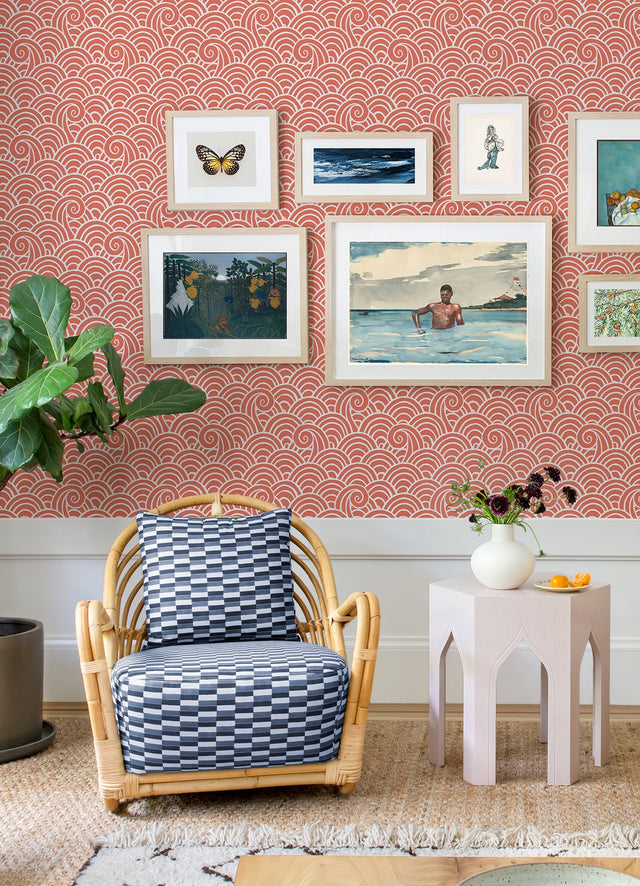 Alorah Coral Wave Wallpaper with Graphic Bohemian Wave Pattern - Brewster 4081-26306