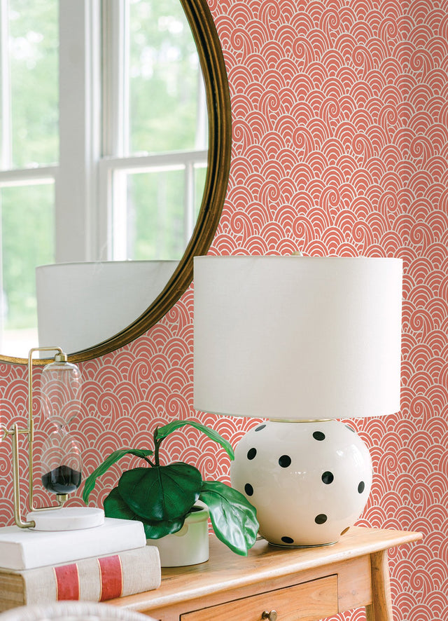 Alorah Coral Wave Wallpaper with Graphic Bohemian Wave Pattern - Brewster 4081-26306