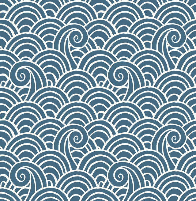 Alorah Blue Wave Wallpaper with Playful Ocean Graphic in Blue - A-Street Prints 4081-26309