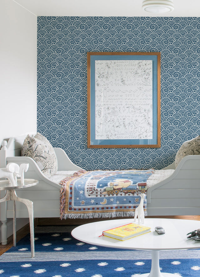 Alorah Blue Wave Wallpaper with Playful Ocean Graphic in Blue - A-Street Prints 4081-26309