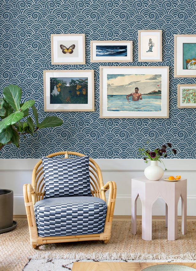 Alorah Blue Wave Wallpaper with Playful Ocean Graphic in Blue - A-Street Prints 4081-26309