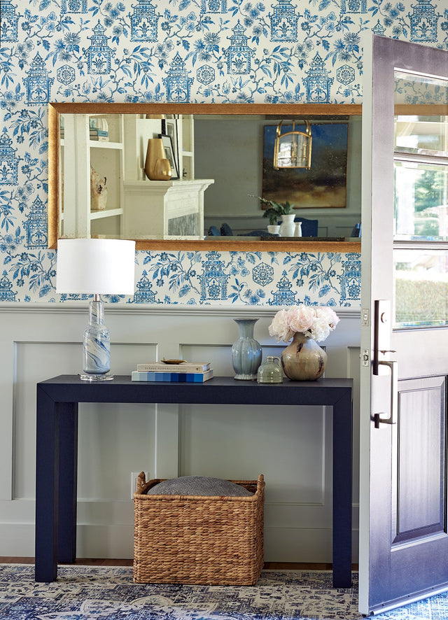 Helaine Blue Pagoda Wallpaper with Chinoiserie Toile Pattern - A-Street Prints 4081-26310