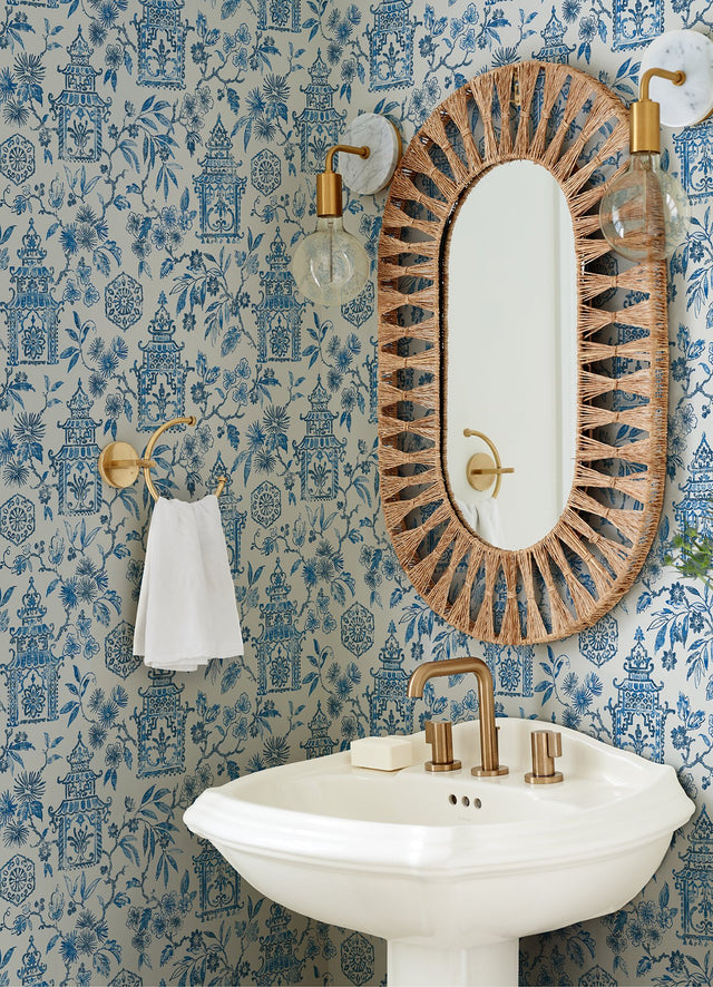 Helaine Blue Pagoda Wallpaper with Chinoiserie Toile Pattern - A-Street Prints 4081-26310