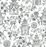 Helaine Charcoal Pagoda Wallpaper with Chinoiserie Toile Motif - A-Street Prints 4081-26311