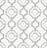 Gallina Charcoal Trellis Wallpaper with Graphic Lattice Pattern, Transitional Style - Brewster 4081-26315
