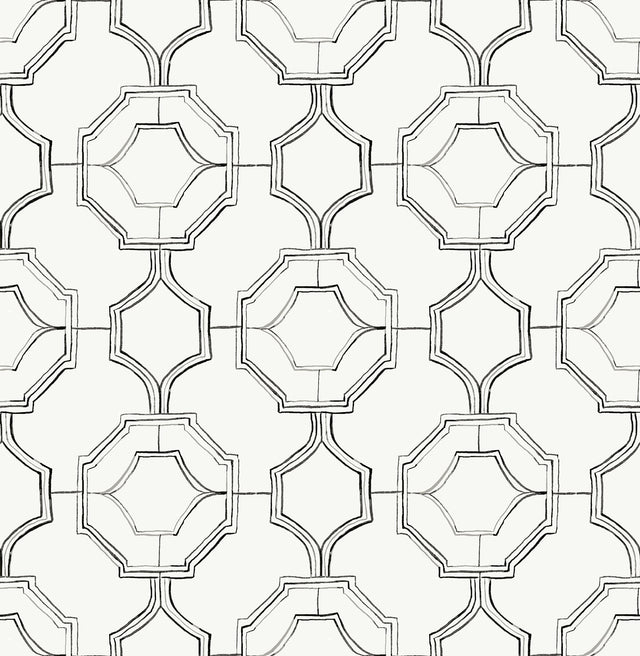 Gallina Charcoal Trellis Wallpaper with Graphic Lattice Pattern, Transitional Style - Brewster 4081-26315