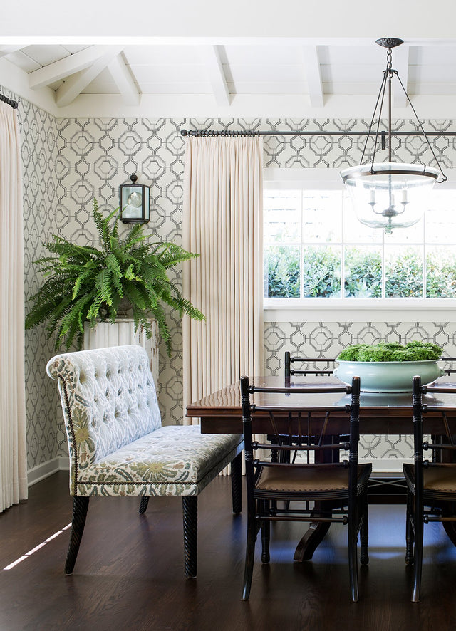 Gallina Charcoal Trellis Wallpaper with Graphic Lattice Pattern, Transitional Style - Brewster 4081-26315