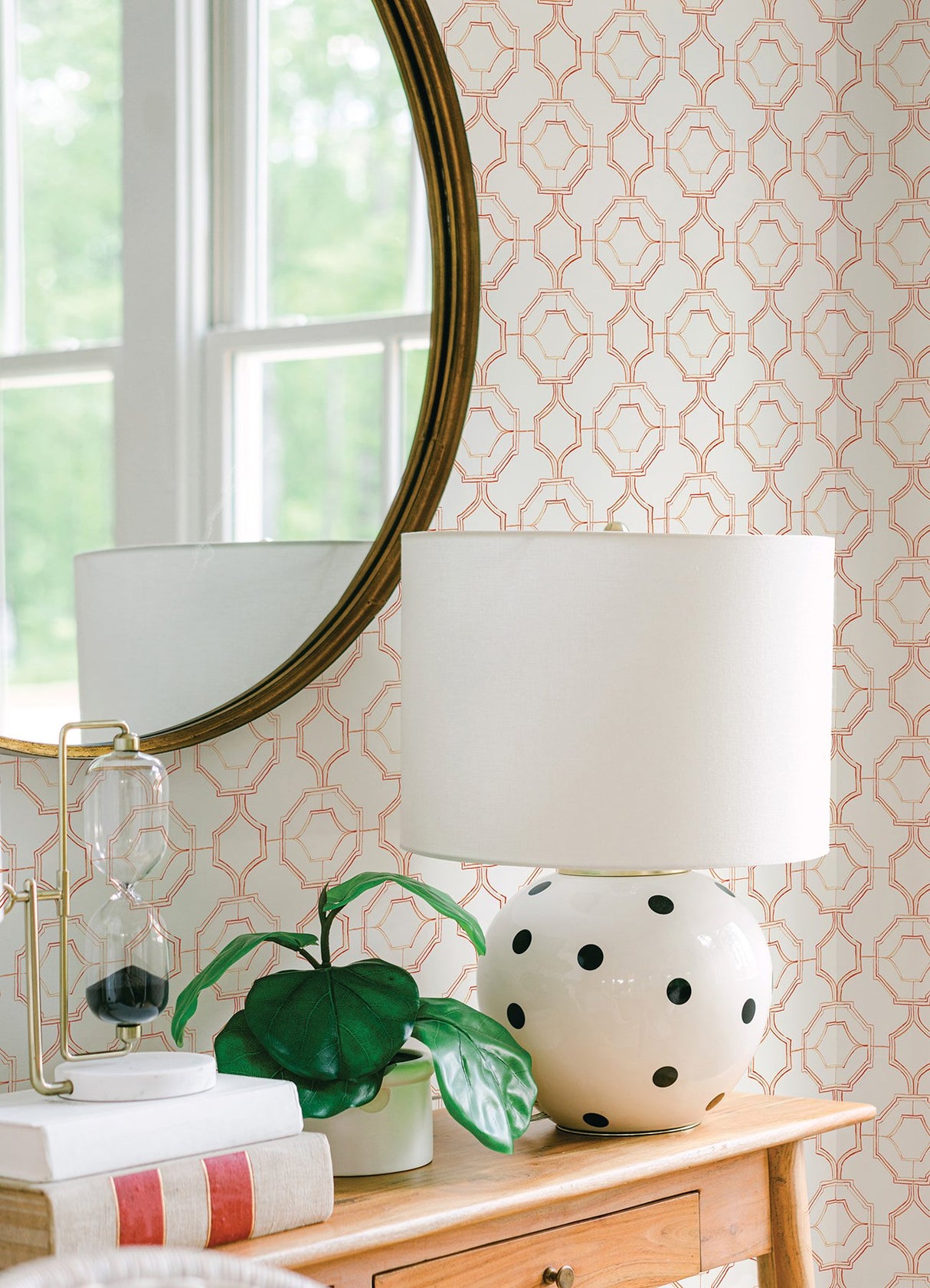 Gallina Orange Trellis Wallpaper with Painterly Lattice Motif - A-Street Prints 4081-26317