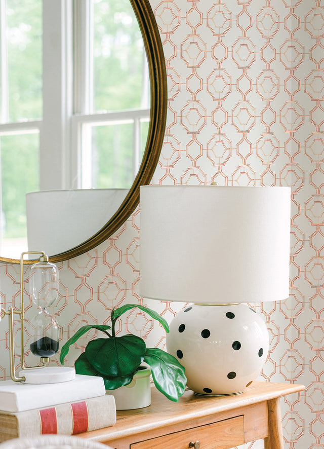 Gallina Orange Trellis Wallpaper with Painterly Lattice Motif - A-Street Prints 4081-26317