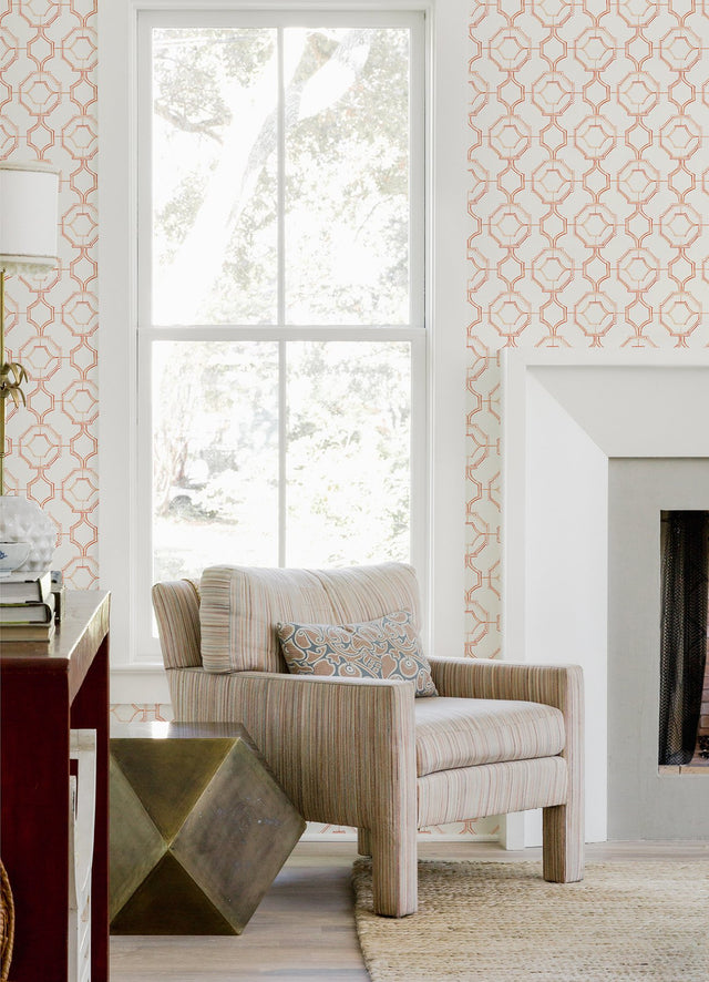 Gallina Orange Trellis Wallpaper with Painterly Lattice Motif - A-Street Prints 4081-26317