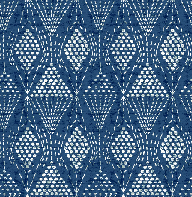Grady Blue Dotted Geometric Wallpaper with Raised Ink Bohemian Graphics Pattern - A-Street Prints 4081-26320