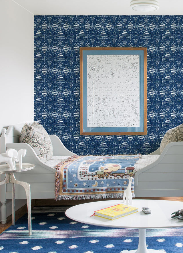 Grady Blue Dotted Geometric Wallpaper with Raised Ink Bohemian Graphics Pattern - A-Street Prints 4081-26320
