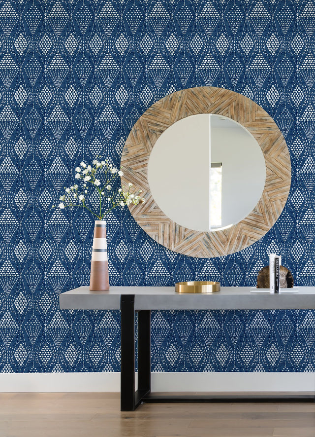 Grady Blue Dotted Geometric Wallpaper with Raised Ink Bohemian Graphics Pattern - A-Street Prints 4081-26320