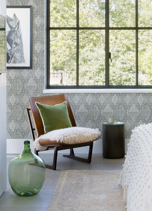 Grady Grey Dotted Geometric Wallpaper with Raised Ink Bohemian Graphics - A-Street Prints 4081-26322