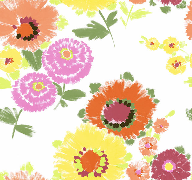 Essie Yellow Painterly Floral Wallpaper with Bohemian Botanical Flower Motif - Brewster 4081-26323