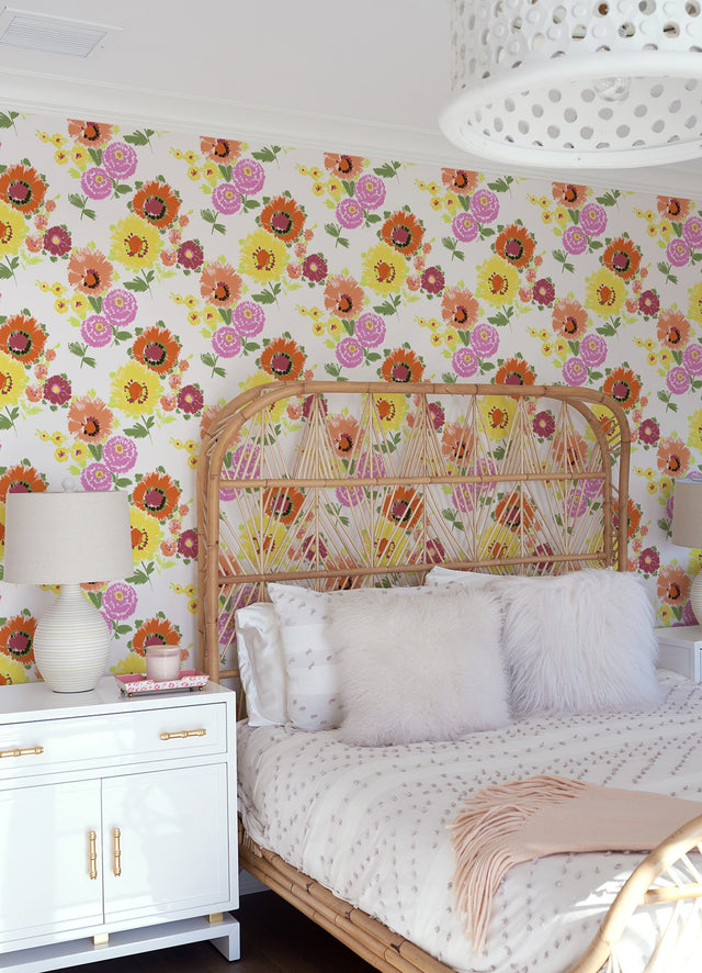 Essie Yellow Painterly Floral Wallpaper with Bohemian Botanical Flower Motif - Brewster 4081-26323