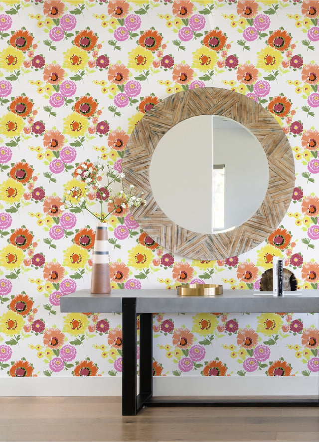 Essie Yellow Painterly Floral Wallpaper with Bohemian Botanical Flower Motif - Brewster 4081-26323