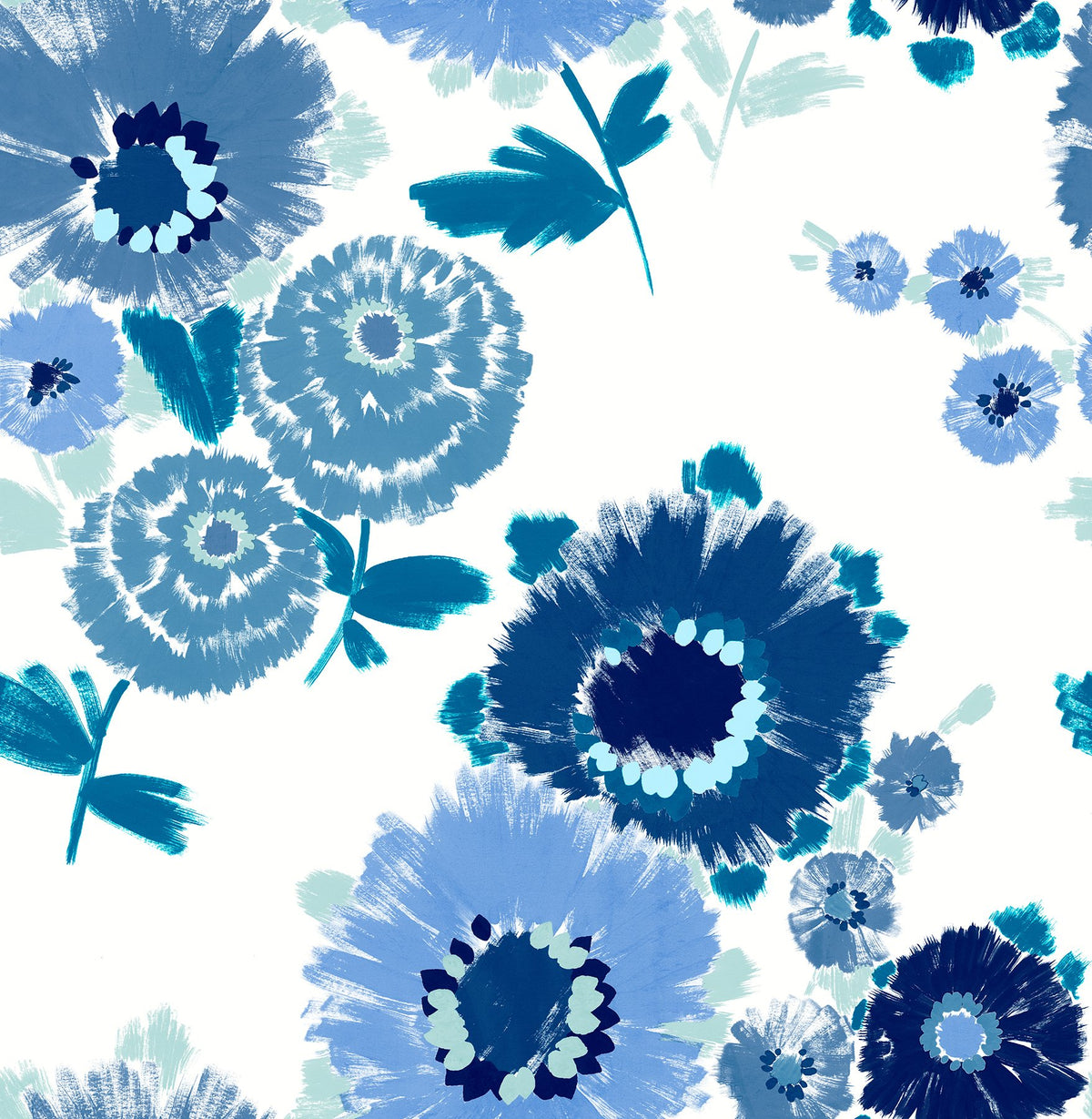 Essie Blue Painterly Floral Wallpaper with Bohemian Botanical Flowers ...