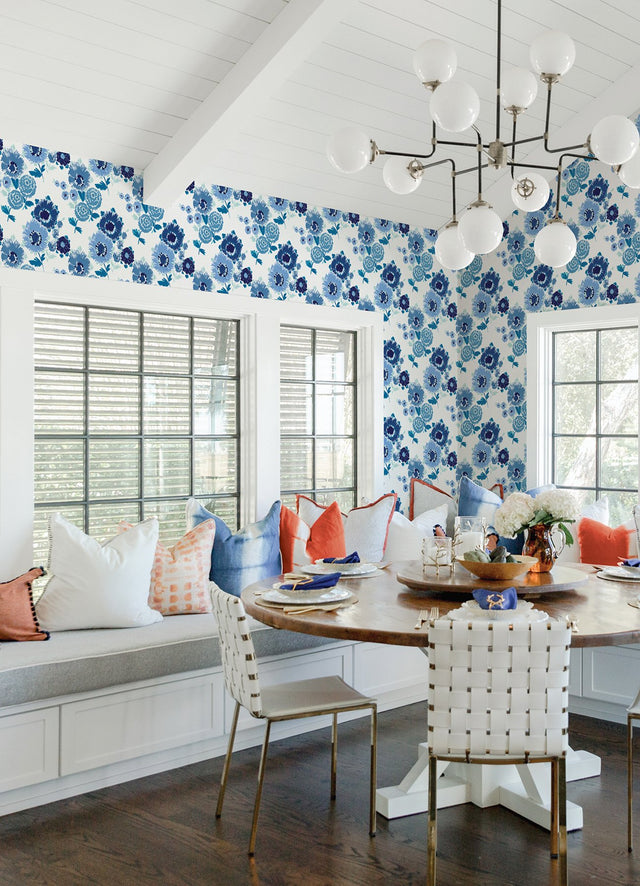 Essie Blue Painterly Floral Wallpaper with Bohemian Botanical Flowers - A-Street Prints 4081-26324