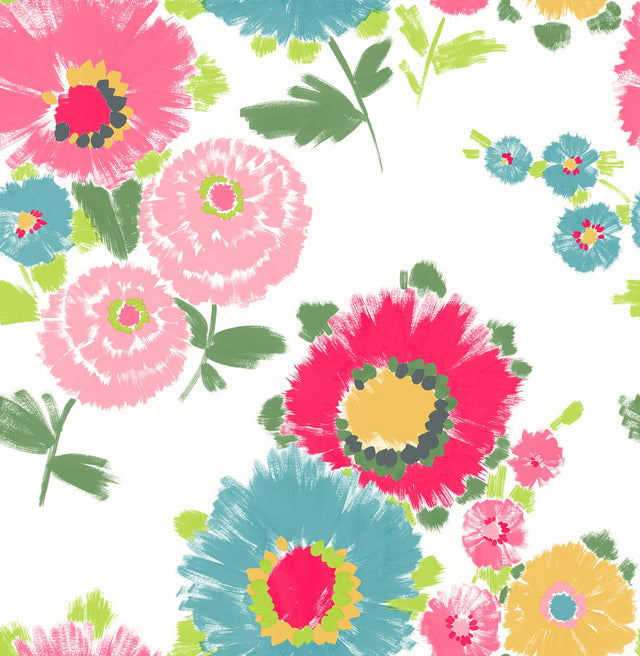 Essie Pink Painterly Floral Wallpaper with Bohemian Botanical Flower Motif - Brewster 4081-26326