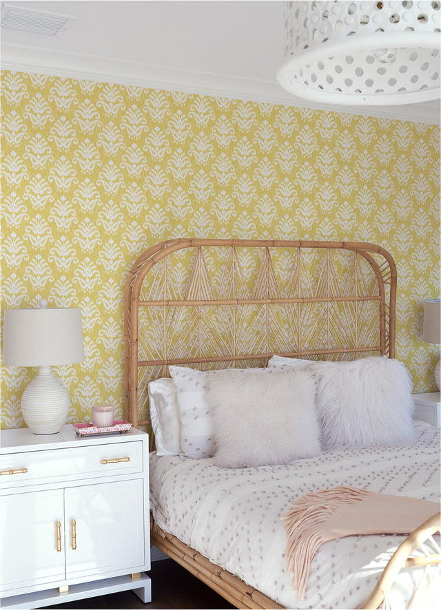 Keaton Yellow Medallion Wallpaper with Ikat Graphics, Bohemian Style - A-Street Prints 4081-26328