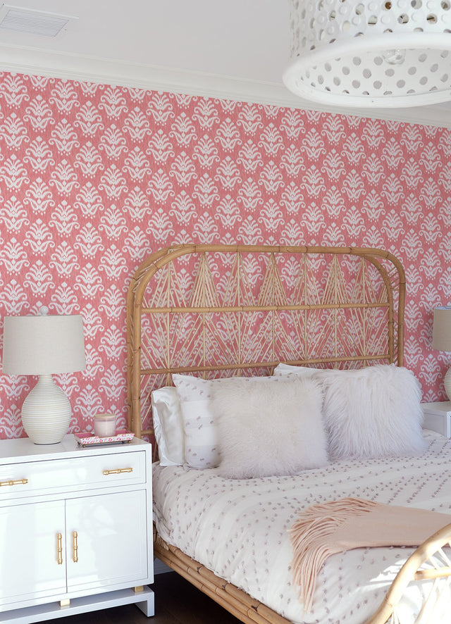 Keaton Coral Medallion Wallpaper with Ikat Bohemian Pattern - Brewster 4081-26330