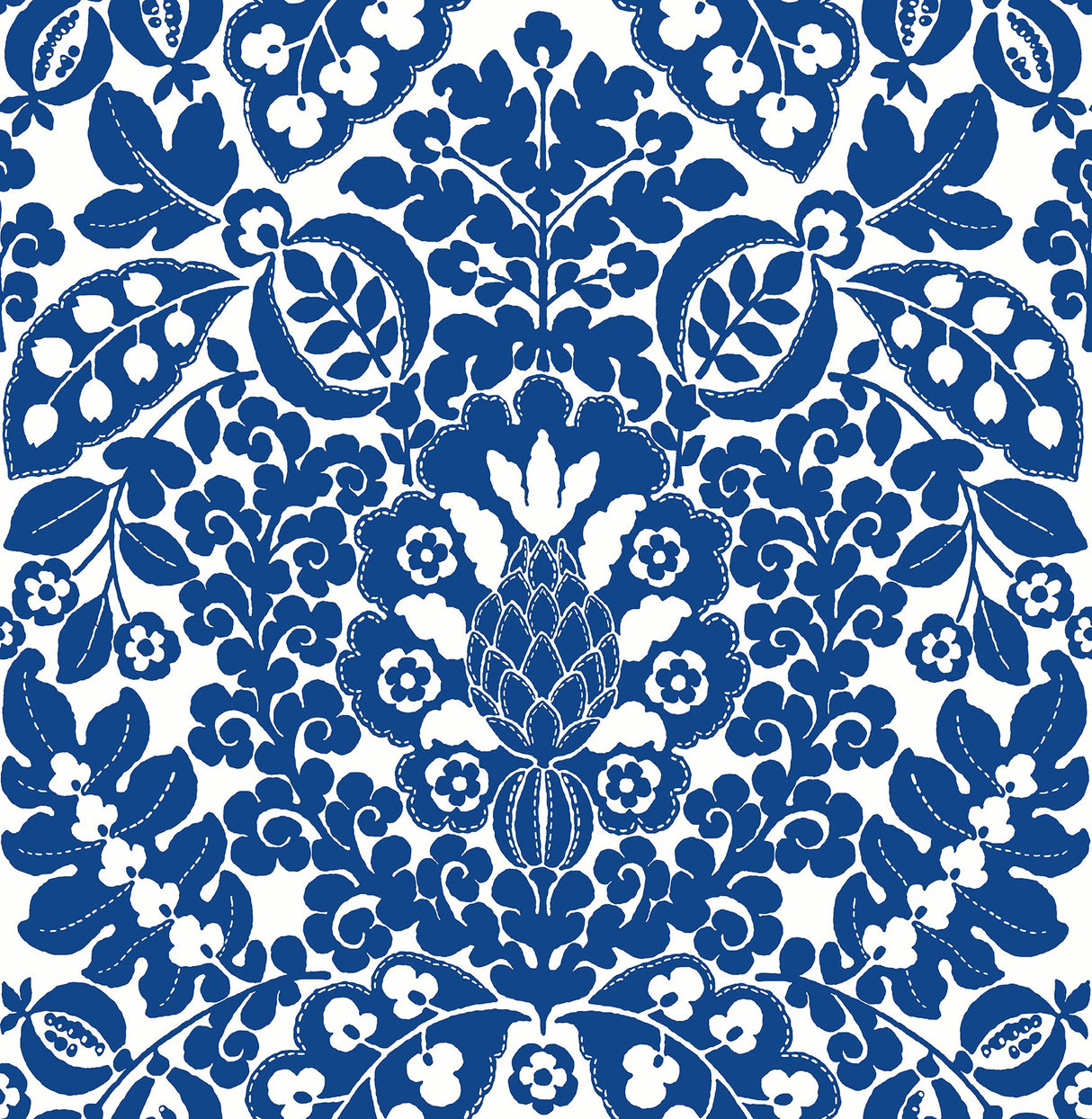 Marni Blue Fruit Damask Wallpaper with Botanical Graphics Motif - A-Street Prints 4081-26332