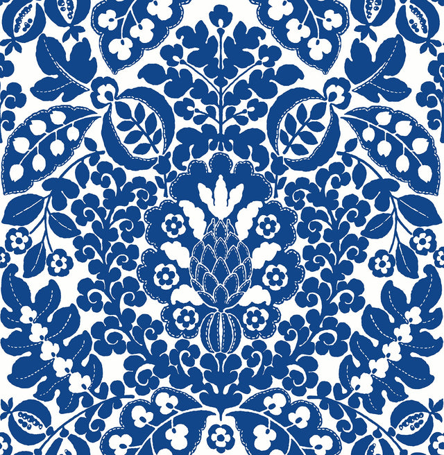 Marni Blue Fruit Damask Wallpaper with Botanical Graphics Motif - A-Street Prints 4081-26332