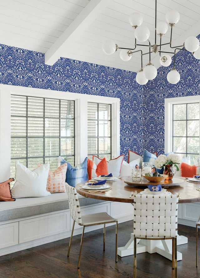 Marni Blue Fruit Damask Wallpaper with Botanical Graphics Motif - A-Street Prints 4081-26332