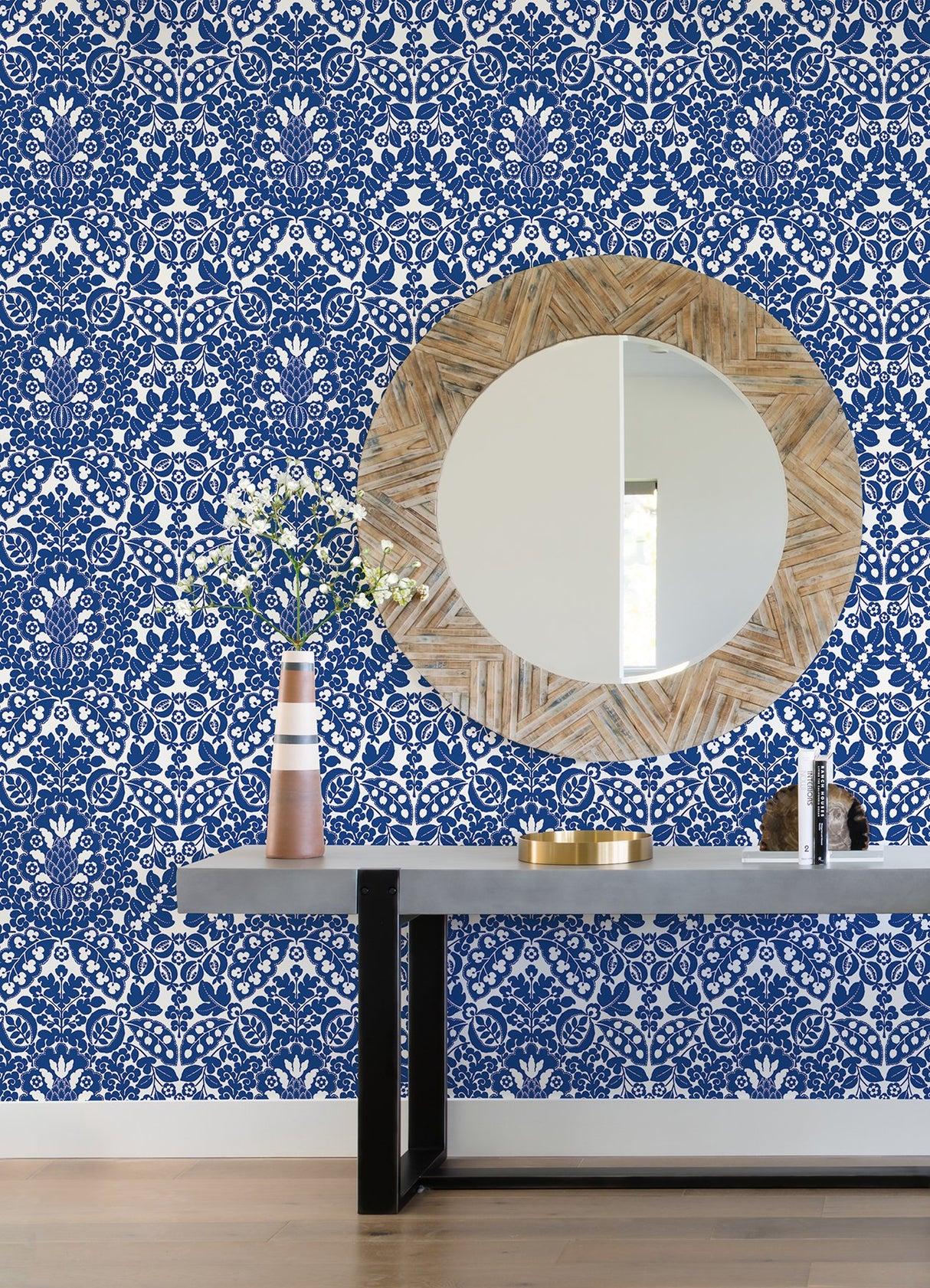 Marni Blue Fruit Damask Wallpaper with Botanical Graphics Motif - A-Street Prints 4081-26332