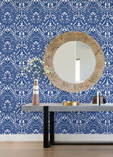 Marni Blue Fruit Damask Wallpaper with Botanical Graphics Motif - A-Street Prints 4081-26332