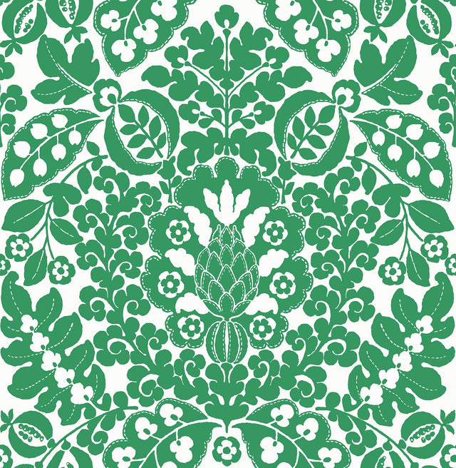 Marni Green Fruit Damask Wallpaper with Botanical Graphic Motif - A-Street Prints 4081-26333